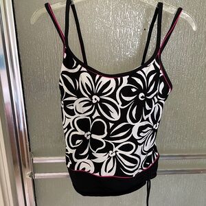 Jamaica Bay Black White Aqua Tankini Swim Top Size 10